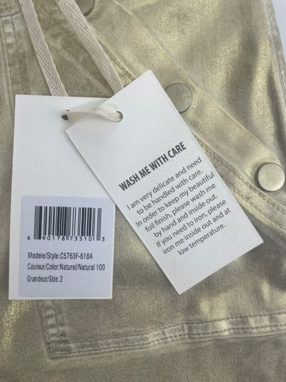 Charlie B Metallic Gold Straight-Leg Stretch Jeans Regular Rise Wmn's Sz 2 NWT - Picture 6 of 10